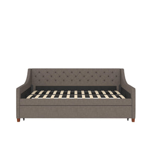 Novogratz Her Majesty Daybed and Trundle - Grey Linen - Twin