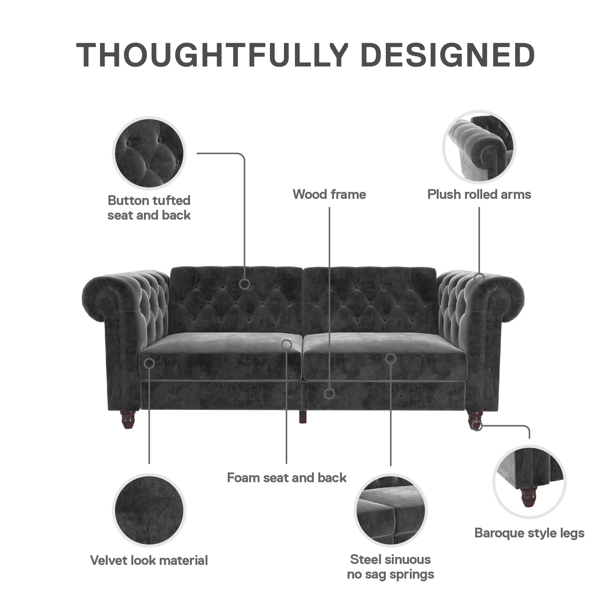 DHP Felix Chesterfield Futon Sofa Bed - Dark Gray