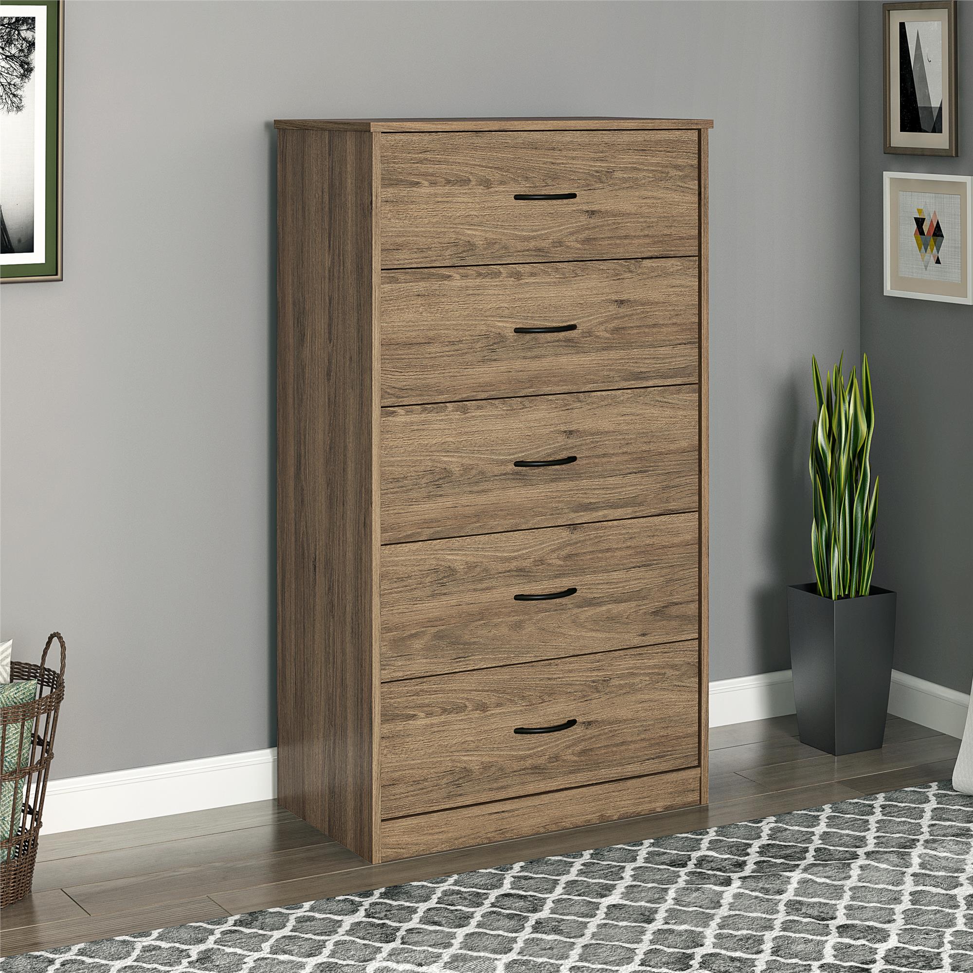 Ameriwood Home Emery 5 Drawer Dresser - Rustic Oak - 5 Drawer