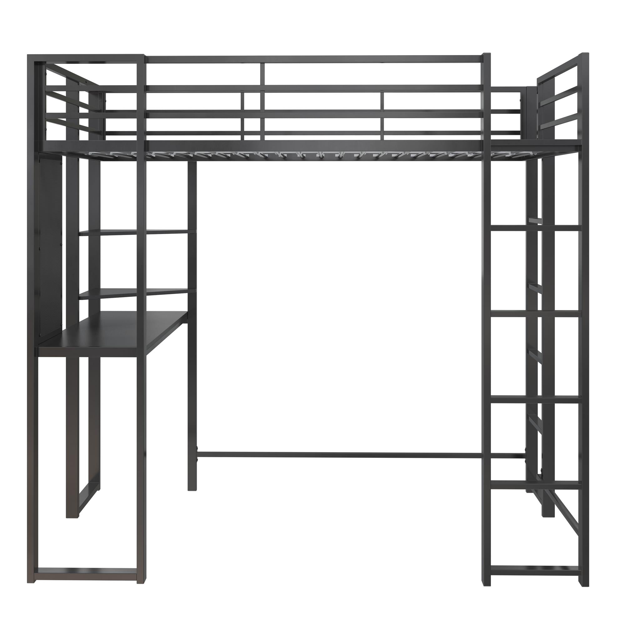 DHP Abode Metal Loft Bed with Desk and Shelves - Black - Twin