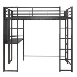 DHP Abode Metal Loft Bed with Desk and Shelves - Black - Twin
