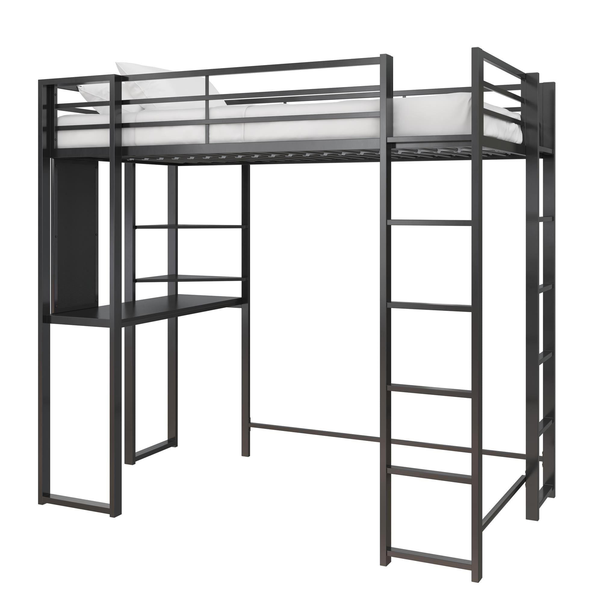 DHP Abode Metal Loft Bed with Desk and Shelves - Black - Twin