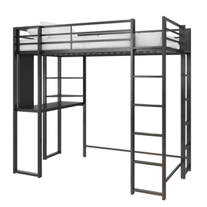 DHP Abode Metal Loft Bed with Desk and Shelves - Black - Twin