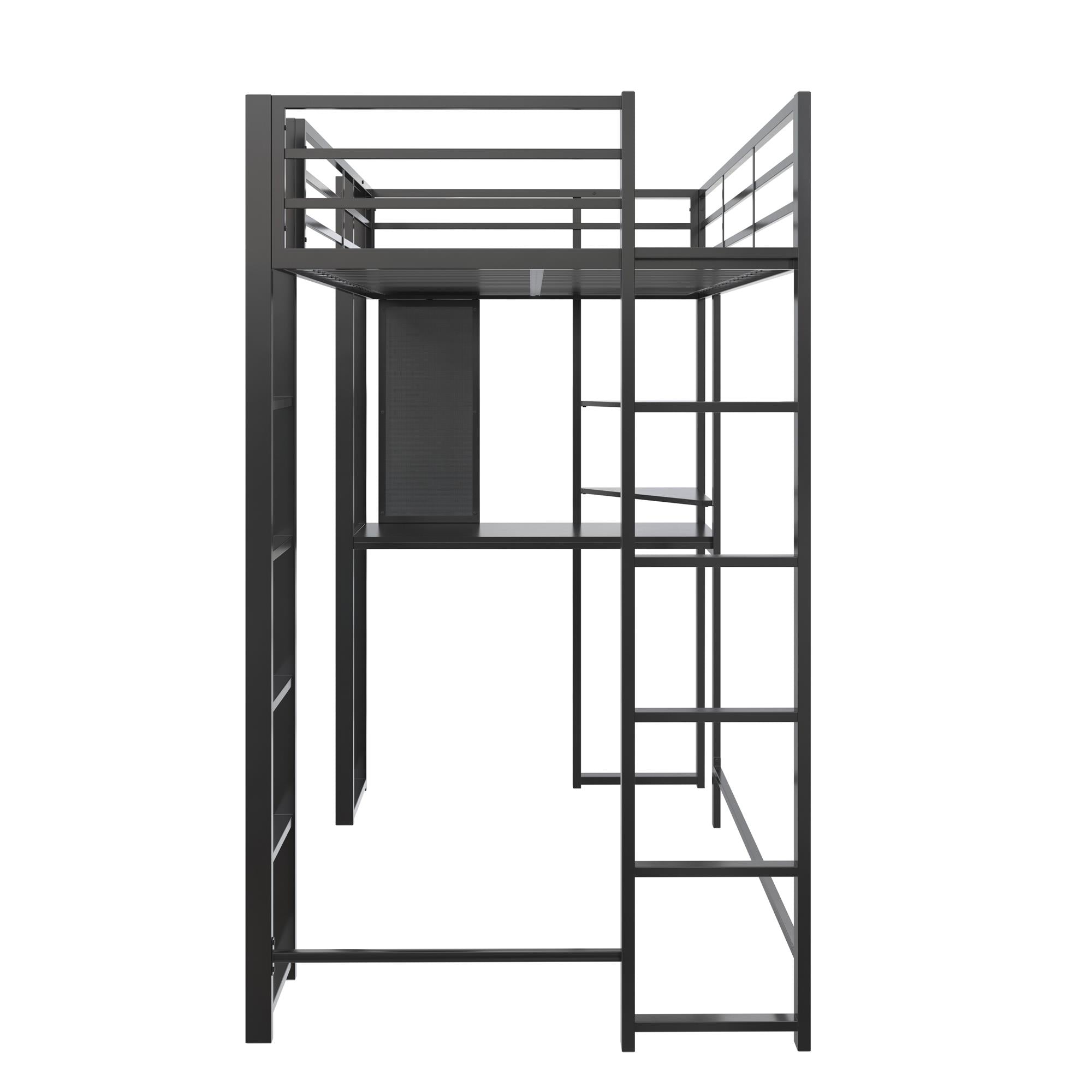 DHP Abode Metal Loft Bed with Desk and Shelves - Black - Twin