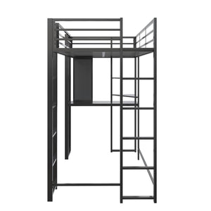 DHP Abode Metal Loft Bed with Desk and Shelves - Black - Twin