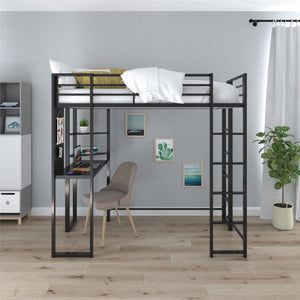 DHP Abode Metal Loft Bed with Desk and Shelves - Black - Twin