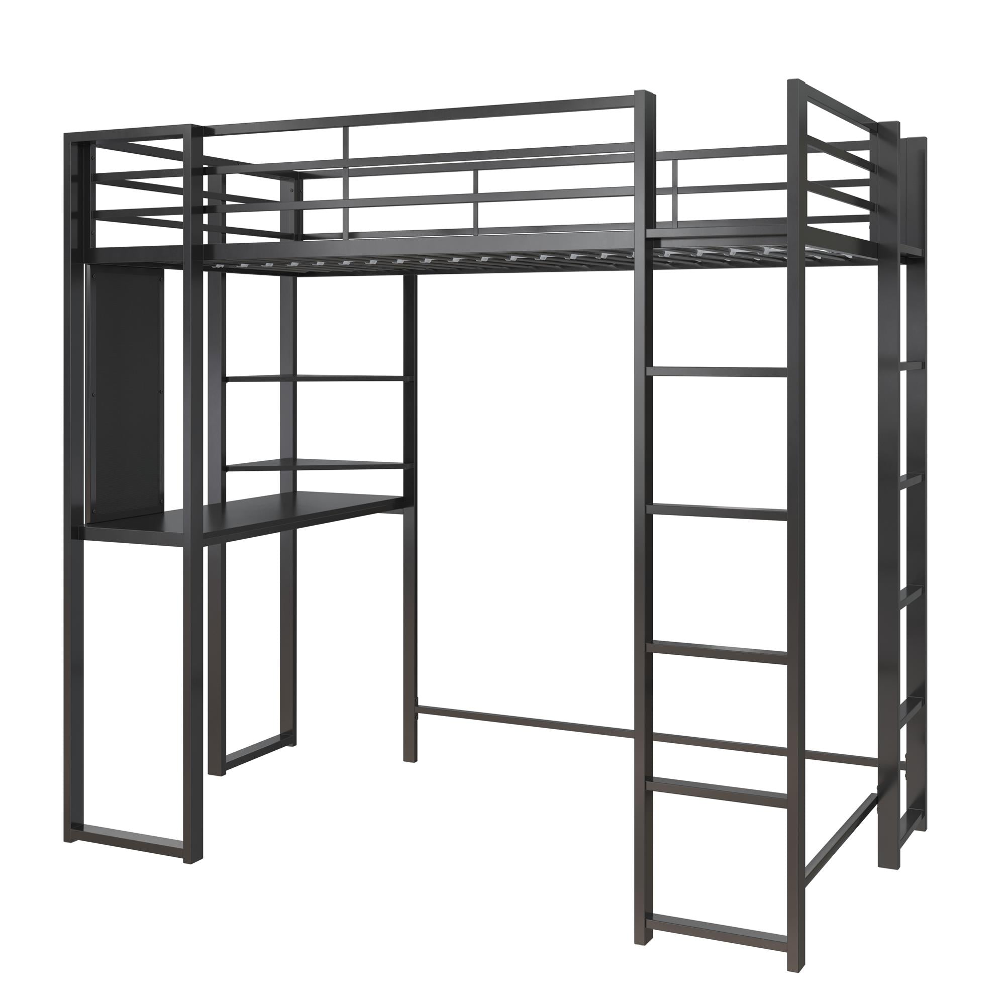 DHP Abode Metal Loft Bed with Desk and Shelves - Black - Twin