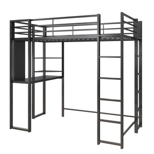 DHP Abode Metal Loft Bed with Desk and Shelves - Black - Twin
