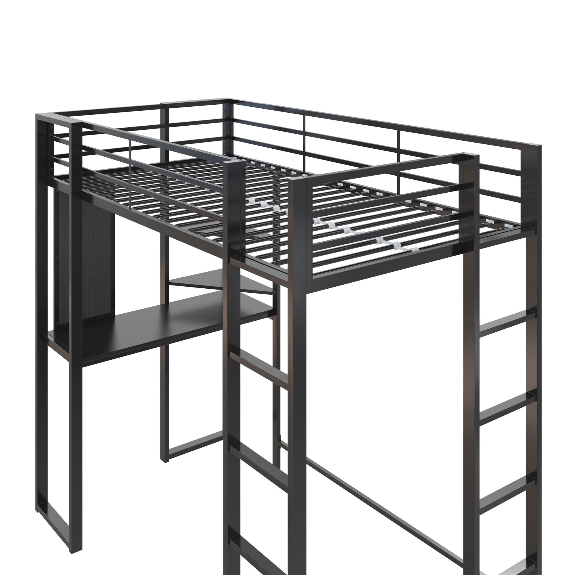 DHP Abode Metal Loft Bed with Desk and Shelves - Black - Twin