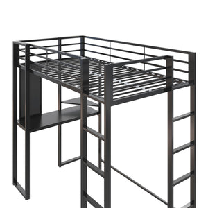 DHP Abode Metal Loft Bed with Desk and Shelves - Black - Twin