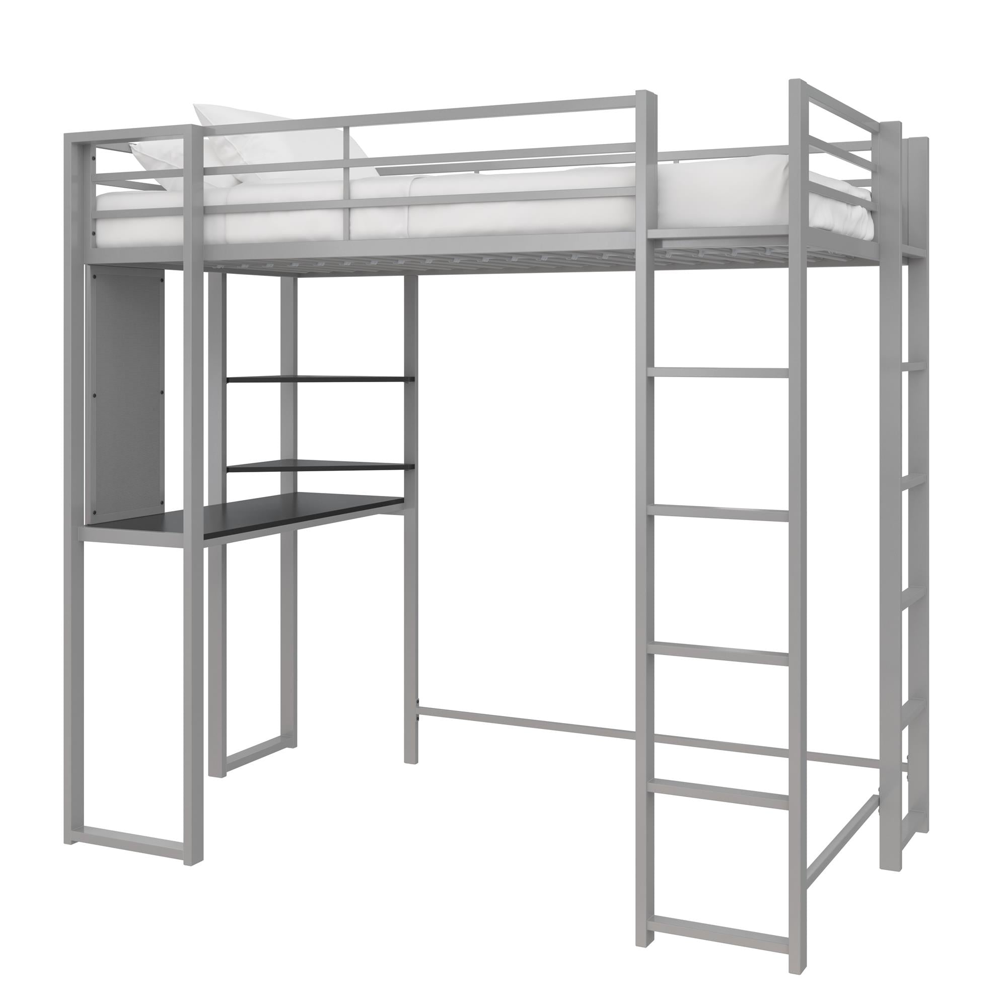 DHP Abode Metal Loft Bed with Desk and Shelves - Silver - Twin