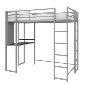 DHP Abode Metal Loft Bed with Desk and Shelves - Silver - Twin