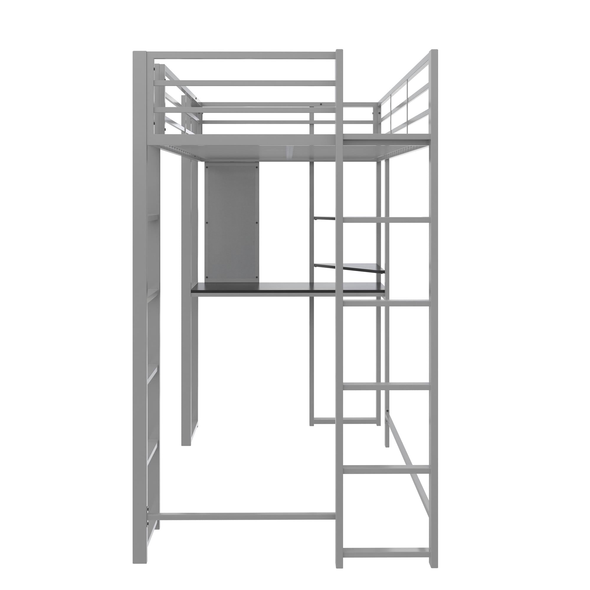 DHP Abode Metal Loft Bed with Desk and Shelves - Silver - Twin