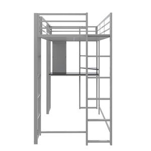 DHP Abode Metal Loft Bed with Desk and Shelves - Silver - Twin