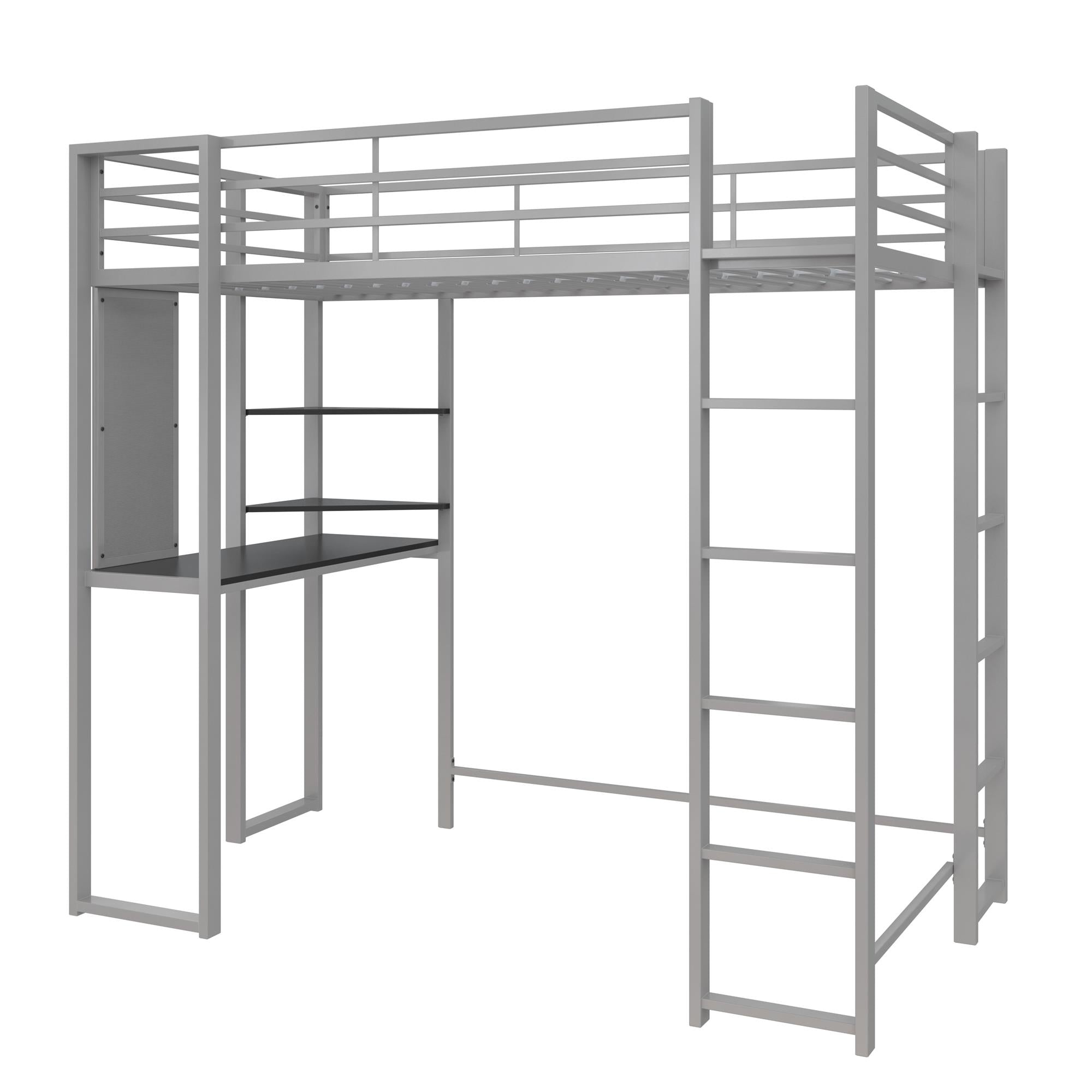 DHP Abode Metal Loft Bed with Desk and Shelves - Silver - Twin
