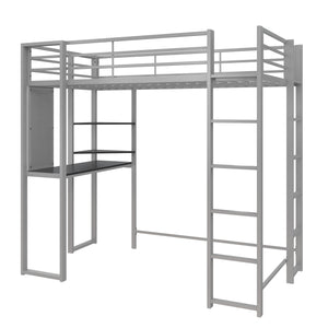 DHP Abode Metal Loft Bed with Desk and Shelves - Silver - Twin