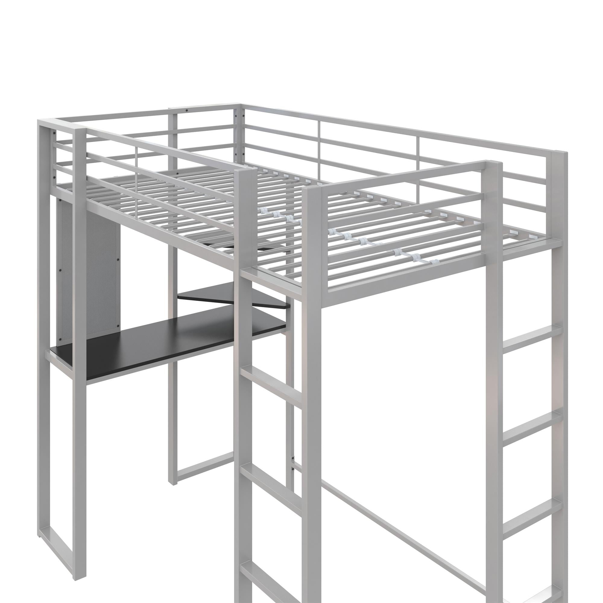 DHP Abode Metal Loft Bed with Desk and Shelves - Silver - Twin