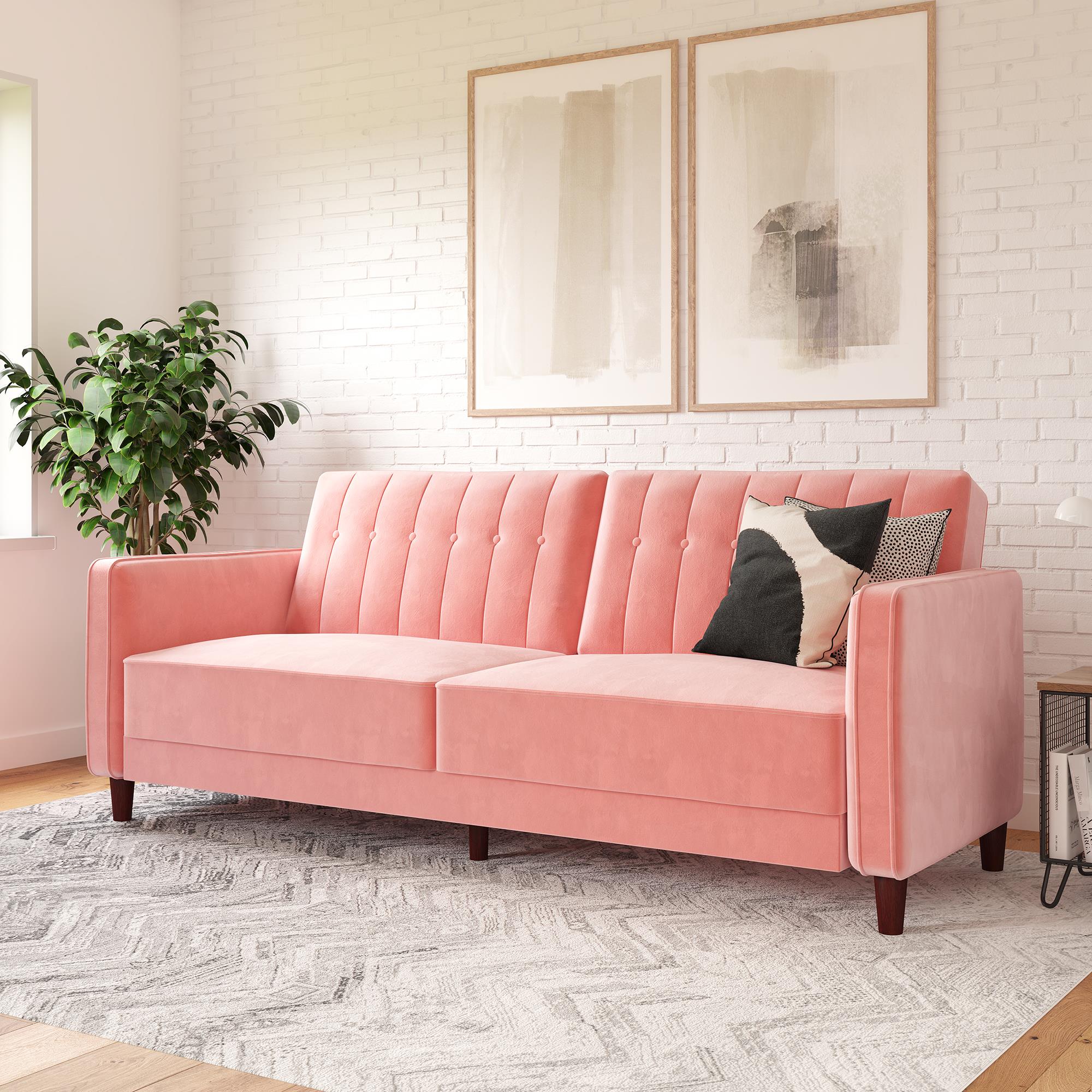 DHP Pin Tufted Futon Sofa Bed - Pink