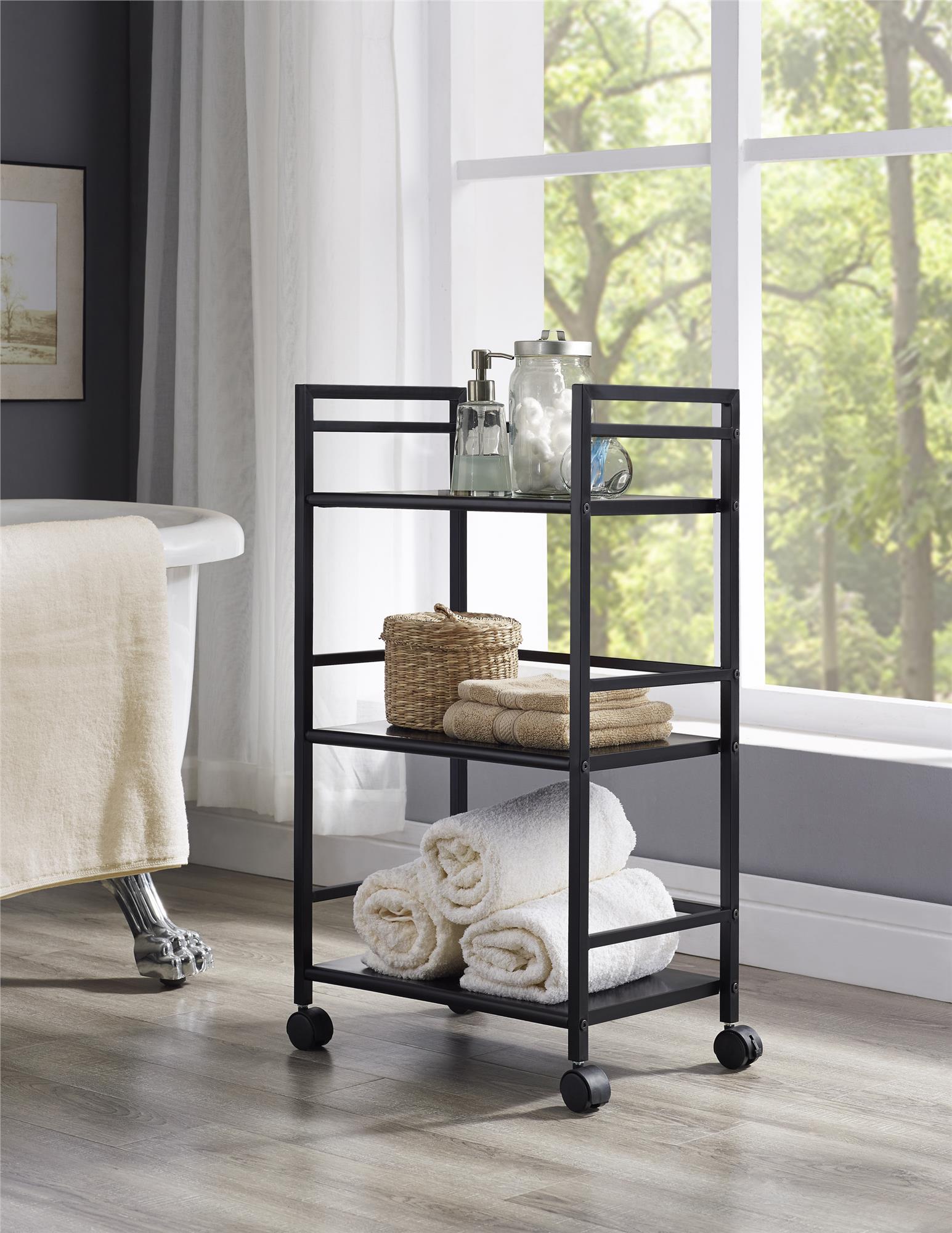 Ameriwood Home Marshall 3 Shelf Metal Rolling Utility Cart - Black