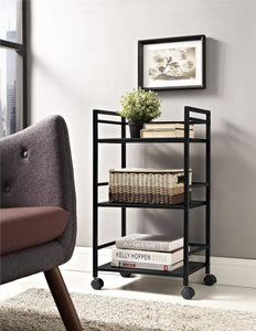Ameriwood Home Marshall 3 Shelf Metal Rolling Utility Cart - Black
