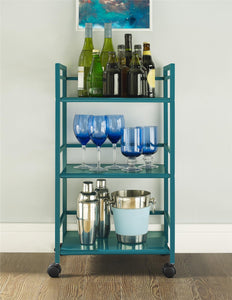 Ameriwood Home Marshall 3 Shelf Metal Rolling Utility Cart - Teal