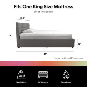 CosmoLiving Elizabeth Upholstered Bed with Storage - Grey Linen - King