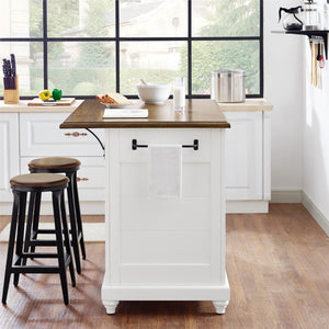 DHP Kelsey Kitchen Island with 2 Stools - White