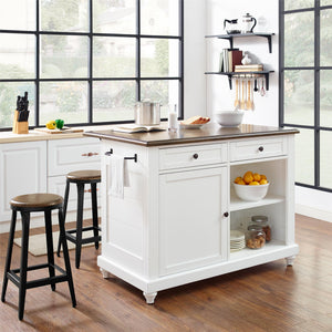 DHP Kelsey Kitchen Island with 2 Stools - White