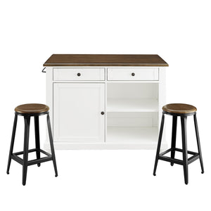 DHP Kelsey Kitchen Island with 2 Stools - White