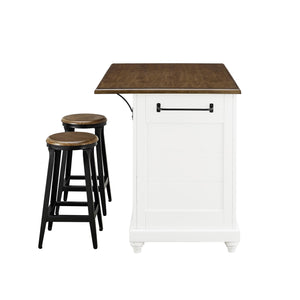 DHP Kelsey Kitchen Island with 2 Stools - White