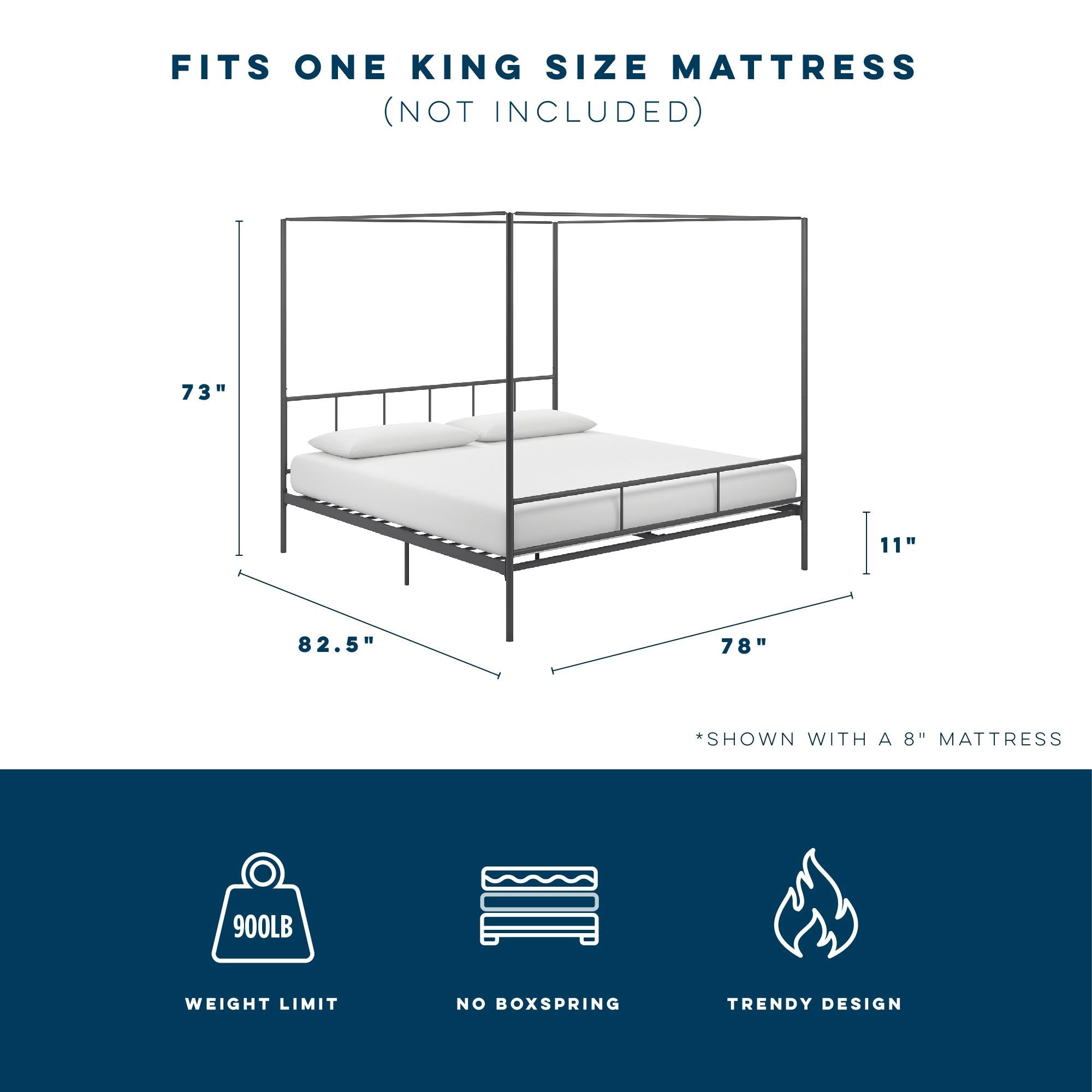 Novogratz Marion Canopy Bed - Dark Gray - King