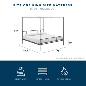 Novogratz Marion Canopy Bed - Dark Gray - King