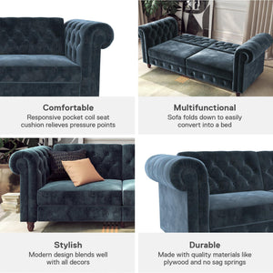 DHP Felix Chesterfield Futon Sofa Bed - Blue