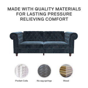 DHP Felix Chesterfield Futon Sofa Bed - Blue