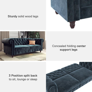 DHP Felix Chesterfield Futon Sofa Bed - Blue