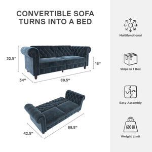 DHP Felix Chesterfield Futon Sofa Bed - Blue