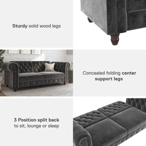 DHP Felix Chesterfield Futon Sofa Bed - Dark Gray