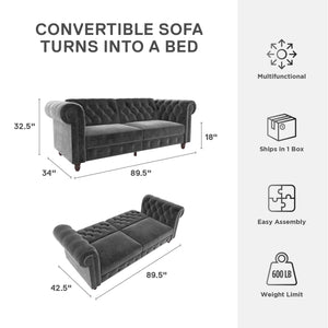 DHP Felix Chesterfield Futon Sofa Bed - Dark Gray