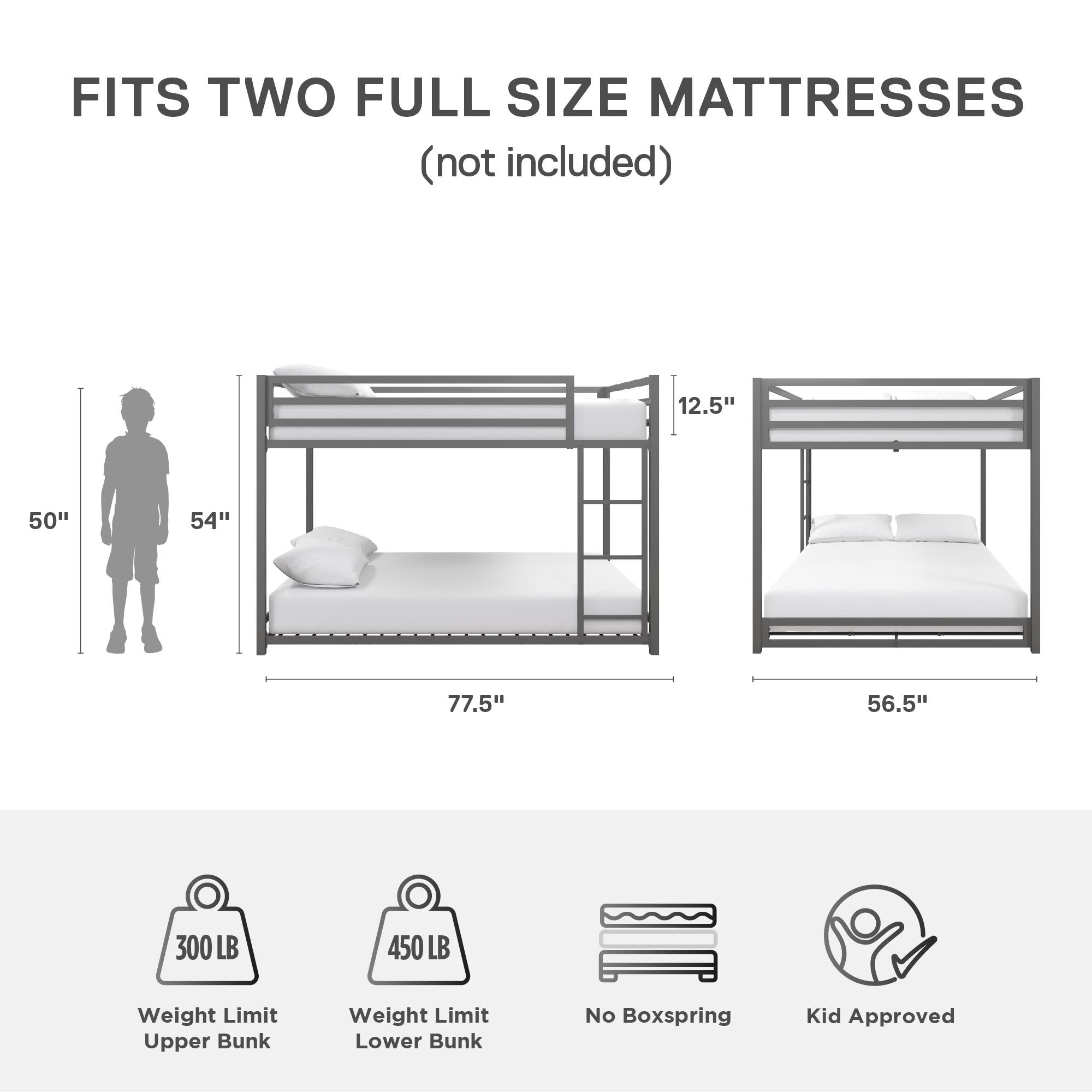 DHP Miles Kids' Bunk Bed - Silver - Full-Over-Full