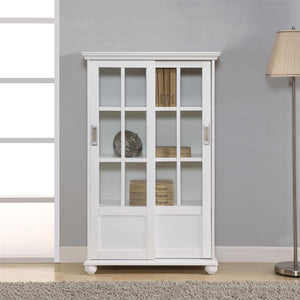 Ameriwood Home Aaron Lane Bookcase with Sliding Glass Doors - White