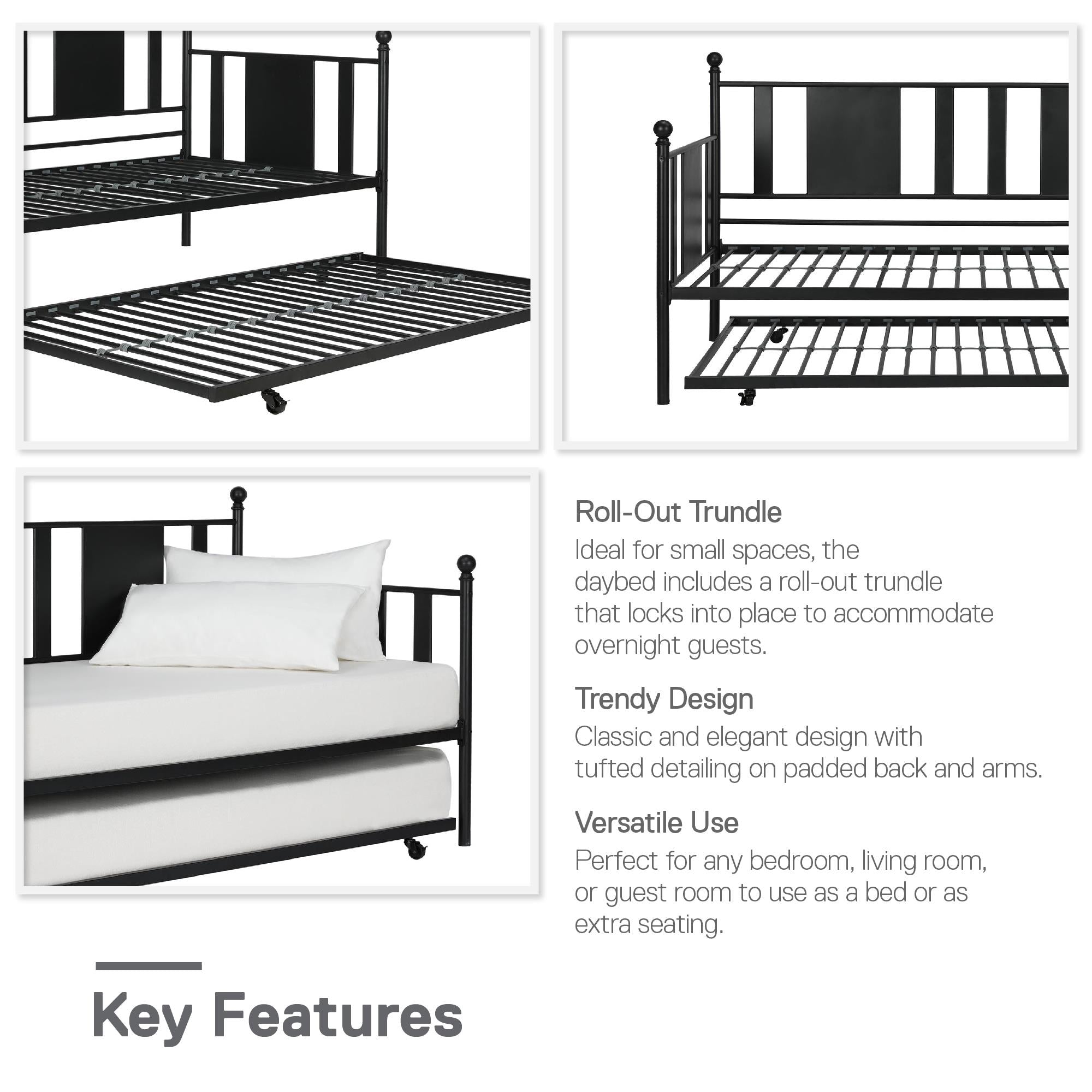 DHP Langham Metal Daybed with Trundle - Black - Full