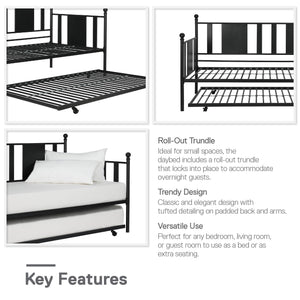 DHP Langham Metal Daybed with Trundle - Black - Full