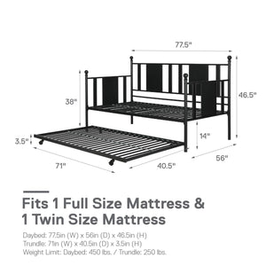 DHP Langham Metal Daybed with Trundle - Black - Full