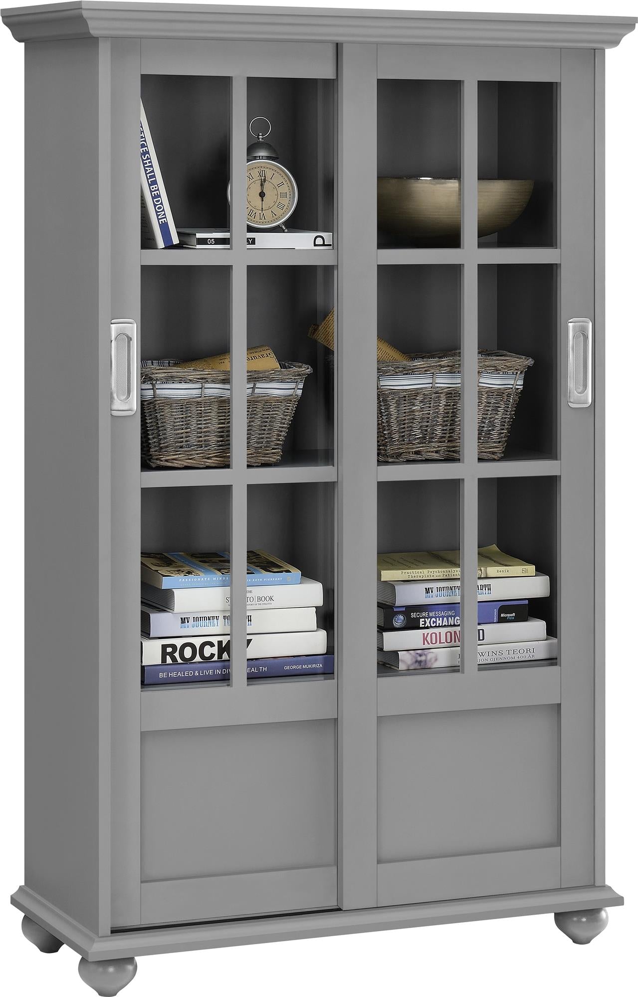 Ameriwood Home Aaron Lane Bookcase with Sliding Glass Doors - Gray
