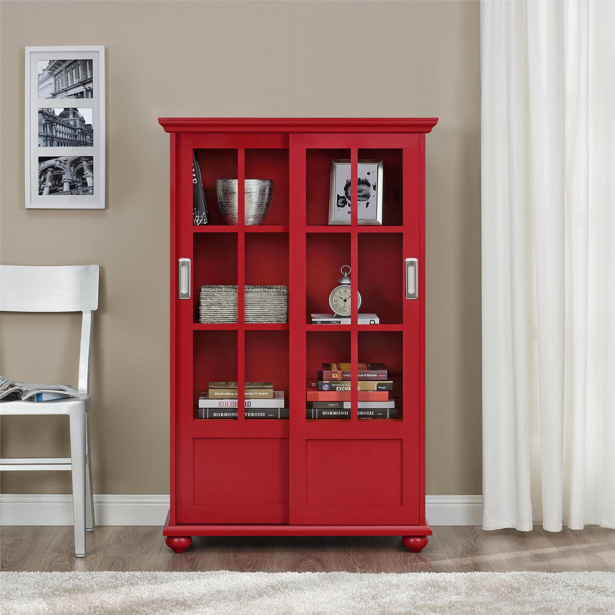 Ameriwood Home Aaron Lane Bookcase with Sliding Glass Doors - Red