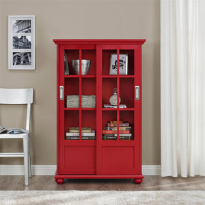 Ameriwood Home Aaron Lane Bookcase with Sliding Glass Doors - Red