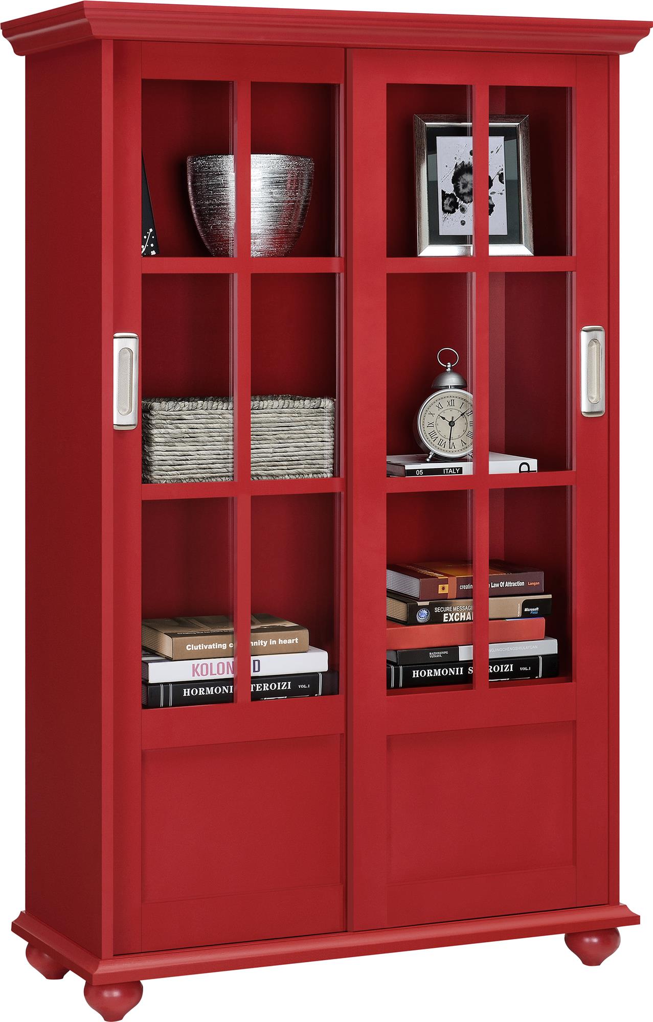 Ameriwood Home Aaron Lane Bookcase with Sliding Glass Doors - Red