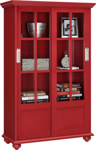Ameriwood Home Aaron Lane Bookcase with Sliding Glass Doors - Red