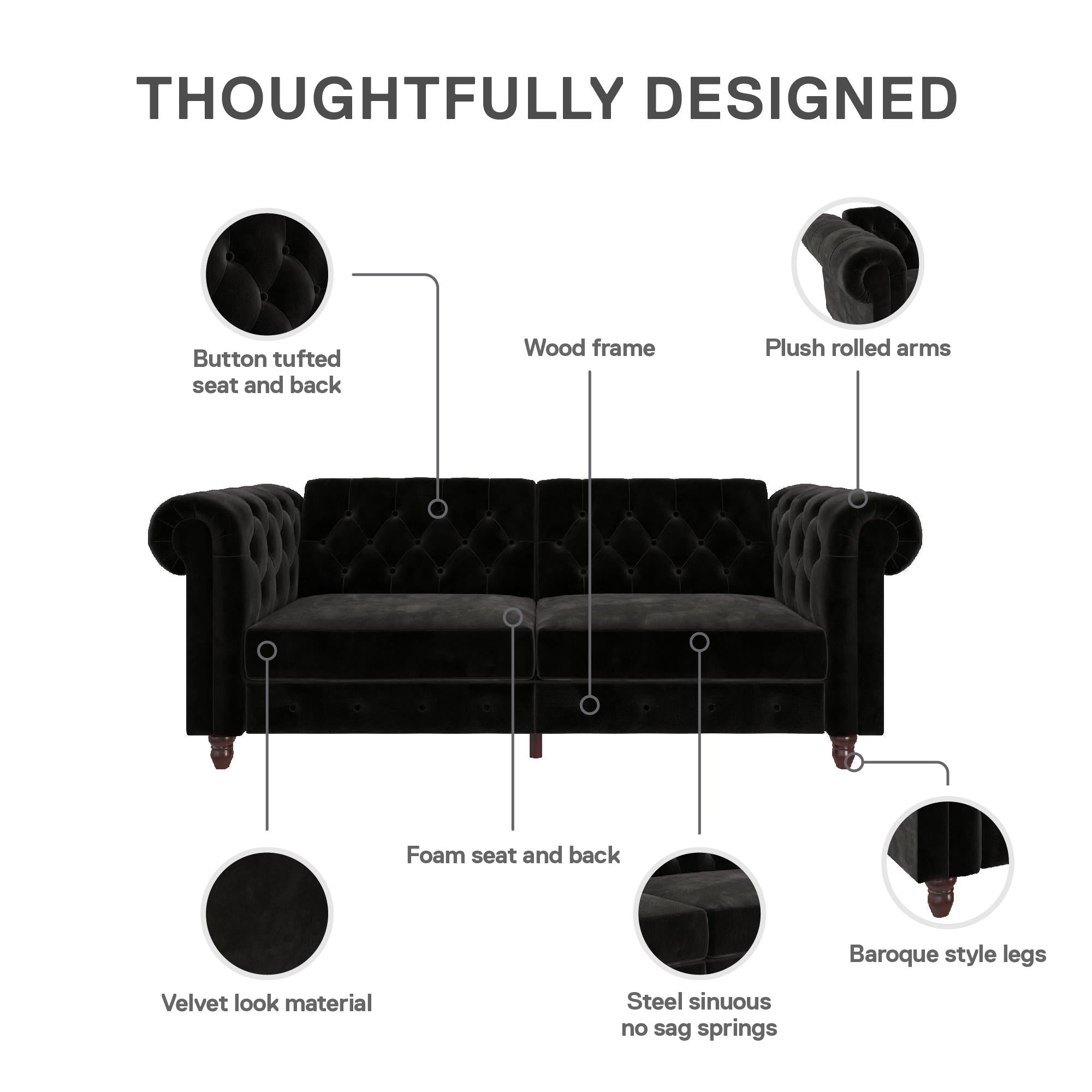 DHP Felix Chesterfield Futon Sofa Bed - Black
