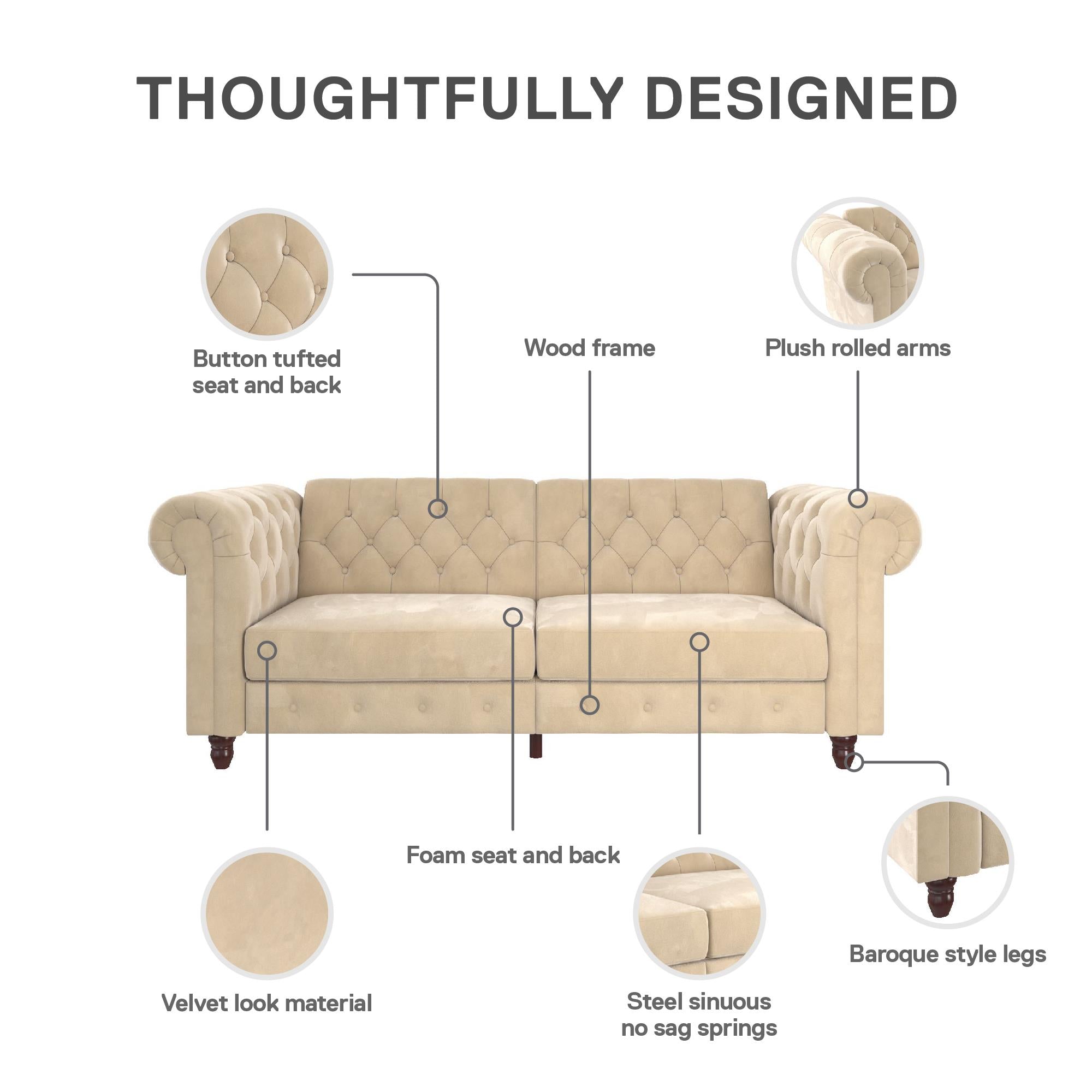 DHP Felix Chesterfield Futon Sofa - Ivory